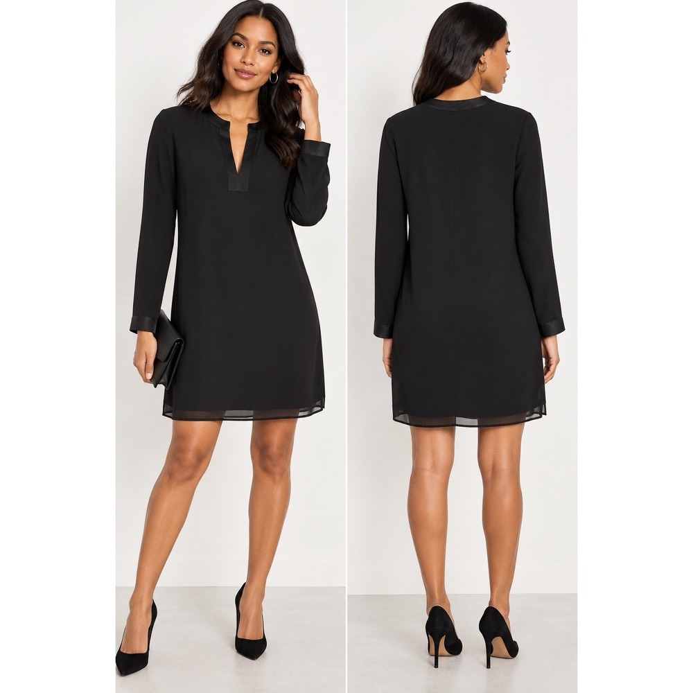 BCBGMAXAZRIA Dyanne Black Shift Dress M Long Sleeve Cocktail Minimalist
